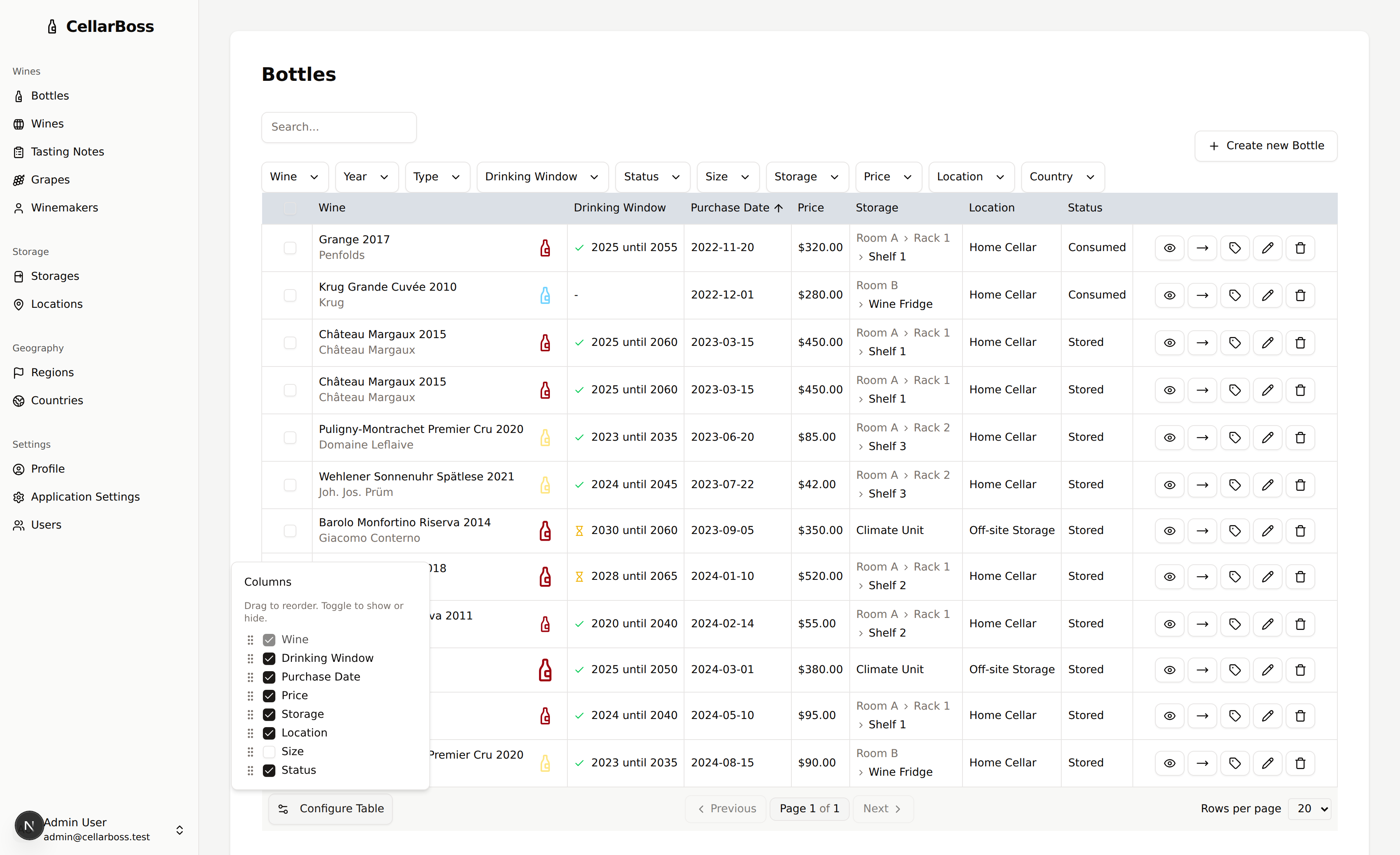 DataTable column configuration